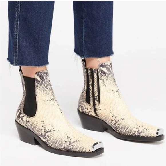 Jeffrey Campbell Poker Snake Ankle Boots Booties Silver Gray 37 Free People - Picture 2 of 9